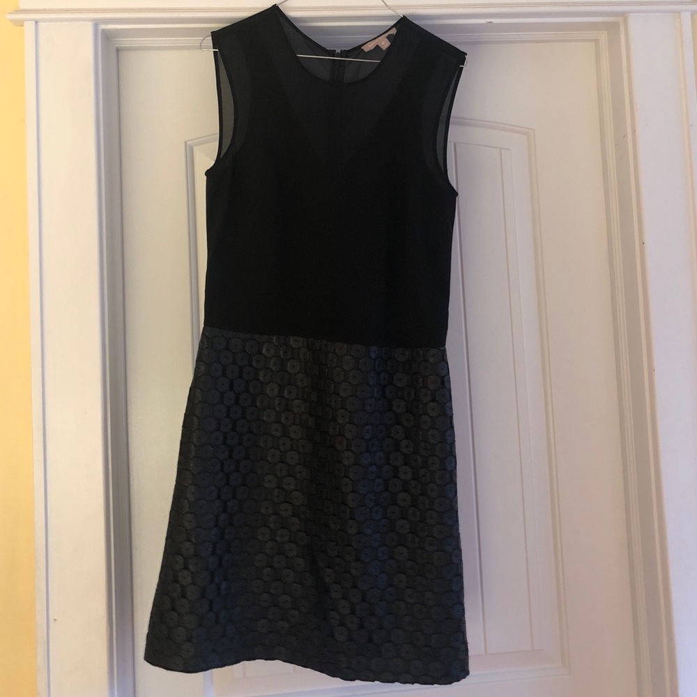 Mixed media knee length black dress